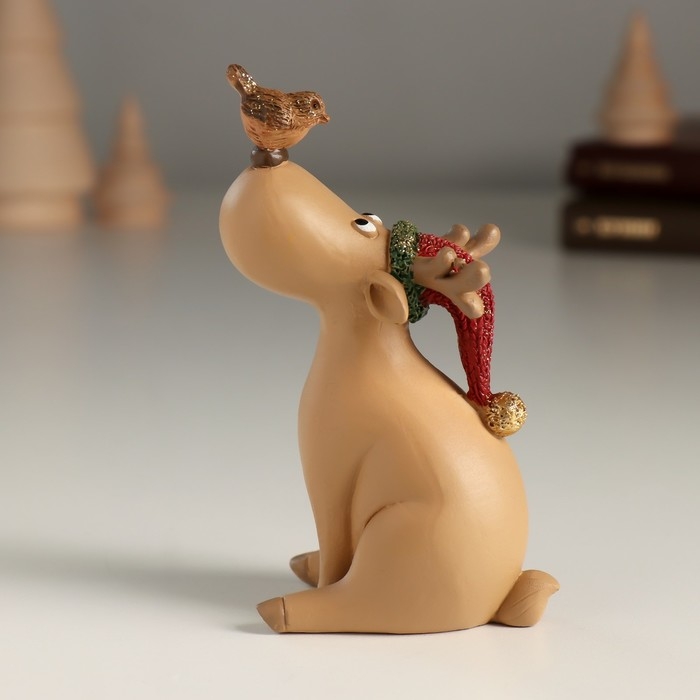 Сувенир полистоун Сувенир полистоун "Милый лось с птчикой на носике" 6,5х4х10 см