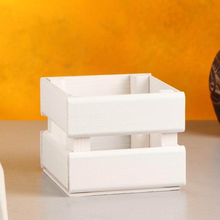 Кашпо деревянное 12×11×9 см  Кашпо деревянное 12×11×9 см "Однушка Лайт", двухреечное, белый Дарим Красиво