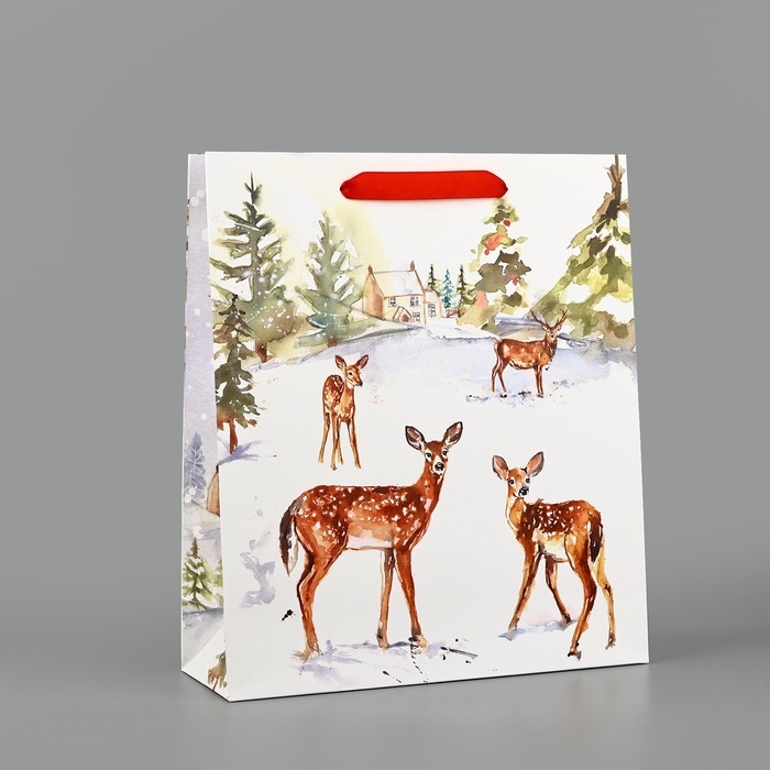 Пакет подарочный новогодний ламинированный «Прогулка в зимнем лесу», M 30 х 26 х 9 см, Новый год Пакет подарочный новогодний ламинированный «Прогулка в зимнем лесу», M 30 х 26 х 9 см, Новый год