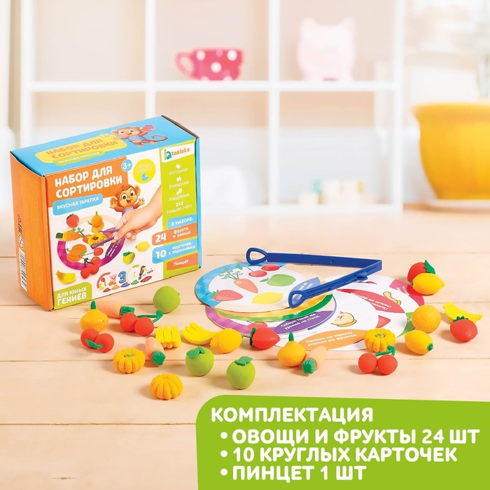 Набор для сортировки «Вкусная тарелка», по методике Монтессори, 20 заданий, 3+ Набор для сортировки «Вкусная тарелка», по методике Монтессори, 20 заданий, 3+