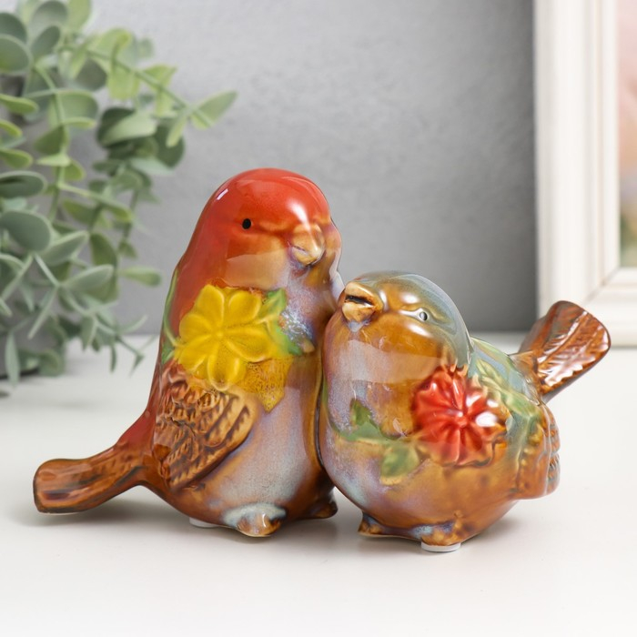 Сувенир керамика  Сувенир керамика "Воробьи с цветами" МИКС 10х16,5х10 см