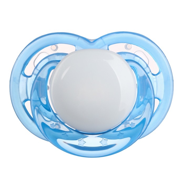 Соска - пустышка силиконовая ортодонтическая, от 12 мес., с колпачком, цвет голубой/белый Соска - пустышка силиконовая ортодонтическая, от 12 мес., с колпачком, цвет голубой/белый