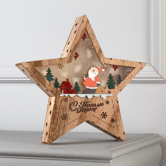 Светодиодная фигура «Дед Мороз в лесу» 30 × 30 × 5 см, дерево, батарейки АААх2 (не в комплекте), свечение тёплое белое