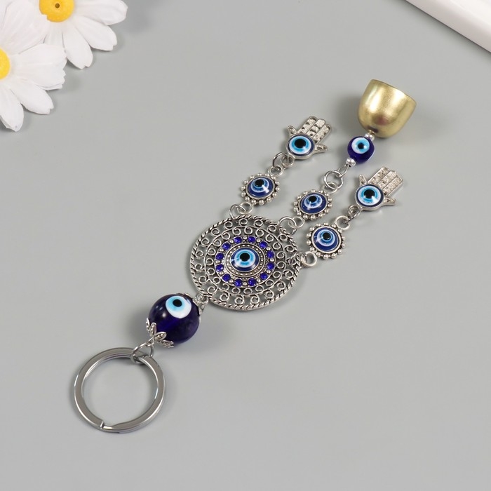 Брелок от сглаза металл "Мандала с Рукой Фатимы и колокольчиками" 19 см