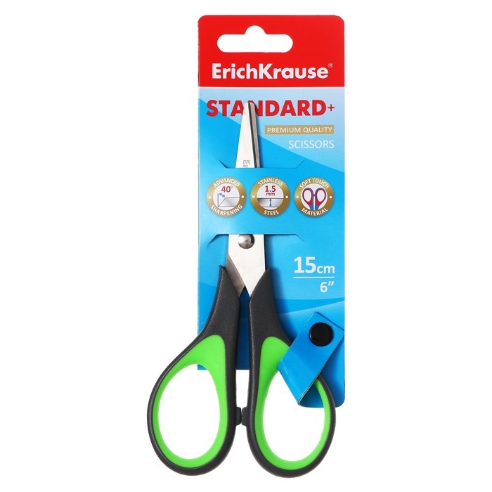 Ножницы ErichKrause Standard+, 15 см, антискользящие резиновые вставки, улучшенная заточка, блистер, МИКС Ножницы ErichKrause Standard+, 15 см, антискользящие резиновые вставки, улучшенная заточка, блистер, МИКС