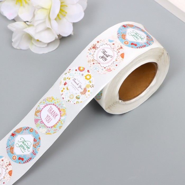 Наклейка бумага Наклейка бумага "Благодарим" d=2,5 см 500 шт в рулоне 3х6х6см