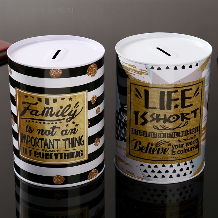 Копилка металл банка Копилка металл банка "Геометрия и надписи" с золотом МИКС 16х12х12 см