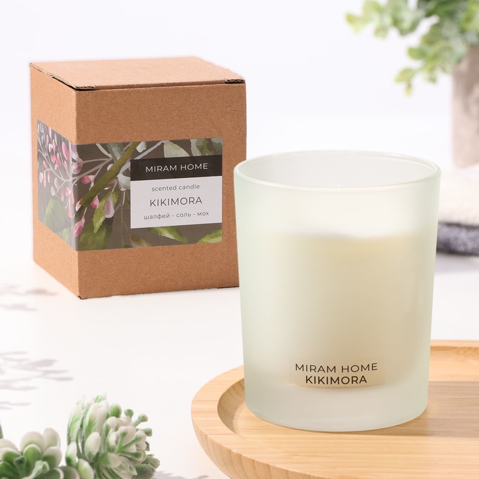 Свеча ароматическая в стекле  Свеча ароматическая в стекле "KIKIMORA", мох, шалфей и соль, 200 г