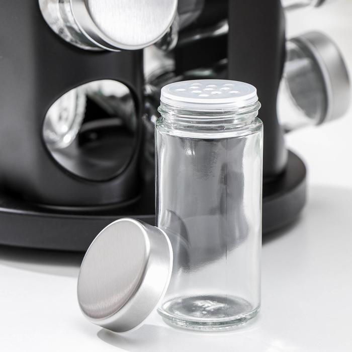 Набор для специй из стекла на подставке «Шеф», 85 мл, 8 предметов, 19×16 см, цвет чёрный Набор для специй из стекла на подставке «Шеф», 85 мл, 8 предметов, 19×16 см, цвет чёрный