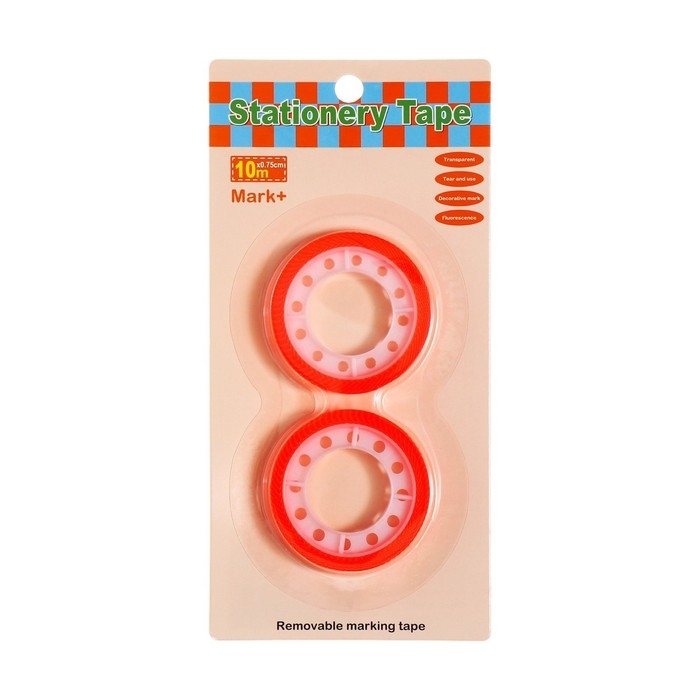 Набор 2 штуки, клейкая лента текстовыделительная (отклеиваемая) 75мм х 10м, оранжевый флуоресцентный Набор 2 штуки, клейкая лента текстовыделительная (отклеиваемая) 75мм х 10м, оранжевый флуоресцентный