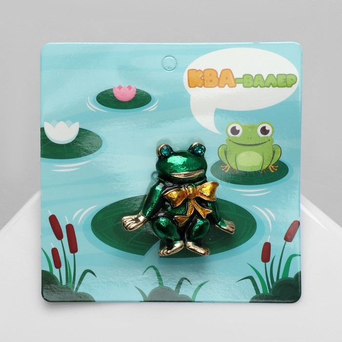 Брошь «Лягушонок» с бантом, цвет зелёный в золоте Брошь «Лягушонок» с бантом, цвет зелёный в золоте