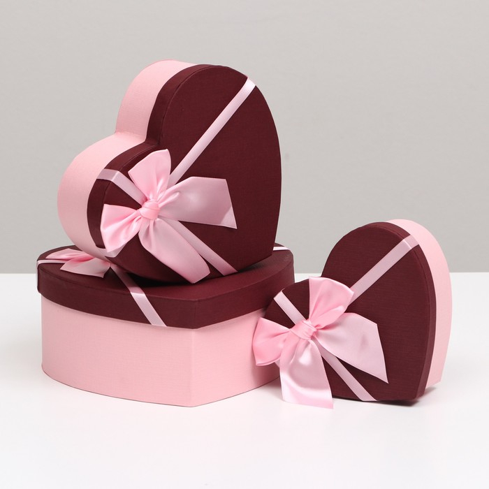 Набор коробок 3 в 1 сердца, бордовый, 21 х 19 х 9 - 15.5 х 14 х 6 см Набор коробок 3 в 1 сердца, бордовый, 21 х 19 х 9 - 15.5 х 14 х 6 см