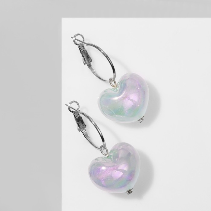 Серьги пластик «Карамель» сердце, светится в темноте, цвет фиолетовый в серебре Серьги пластик «Карамель» сердце, светится в темноте, цвет фиолетовый в серебре