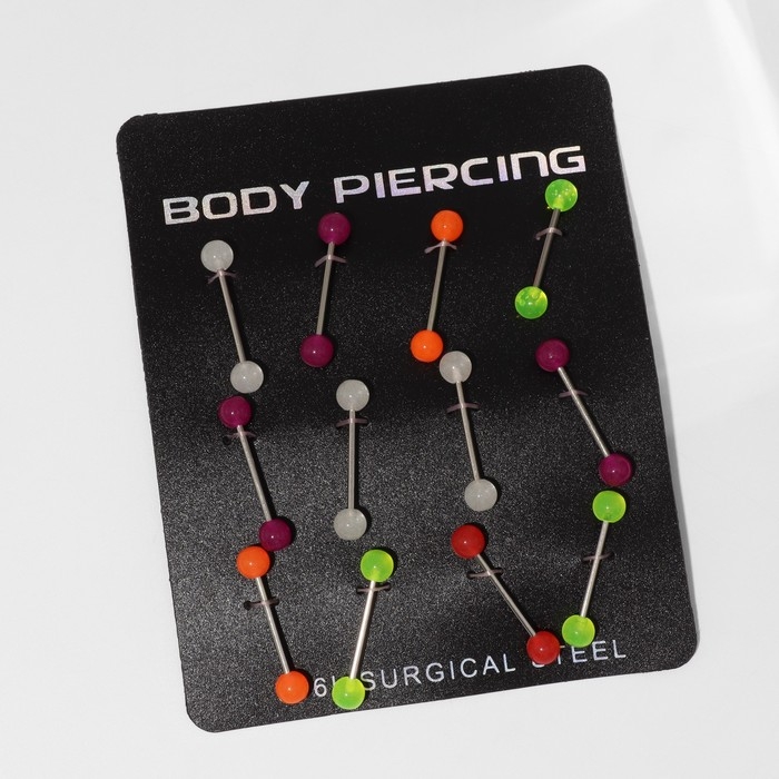 Пирсинг в язык «Шарики», L=1,9 см, цвет МИКС в серебре (набор 12 шт.) Пирсинг в язык «Шарики», L=1,9 см, цвет МИКС в серебре (набор 12 шт.)