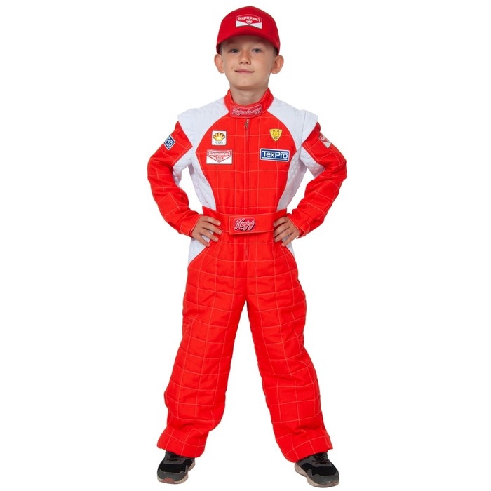 Карнавальный костюм «Гонщик», текстиль, комбинезон, кепка, р. 30, рост 116-122 см Карнавальный костюм «Гонщик», текстиль, комбинезон, кепка, р. 30, рост 116-122 см