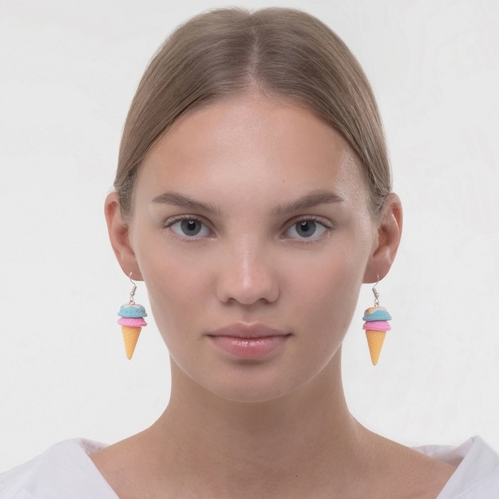 Серьги ассорти «Сладости» мороженое в рожке, цвет розово-голубой Серьги ассорти «Сладости» мороженое в рожке, цвет розово-голубой