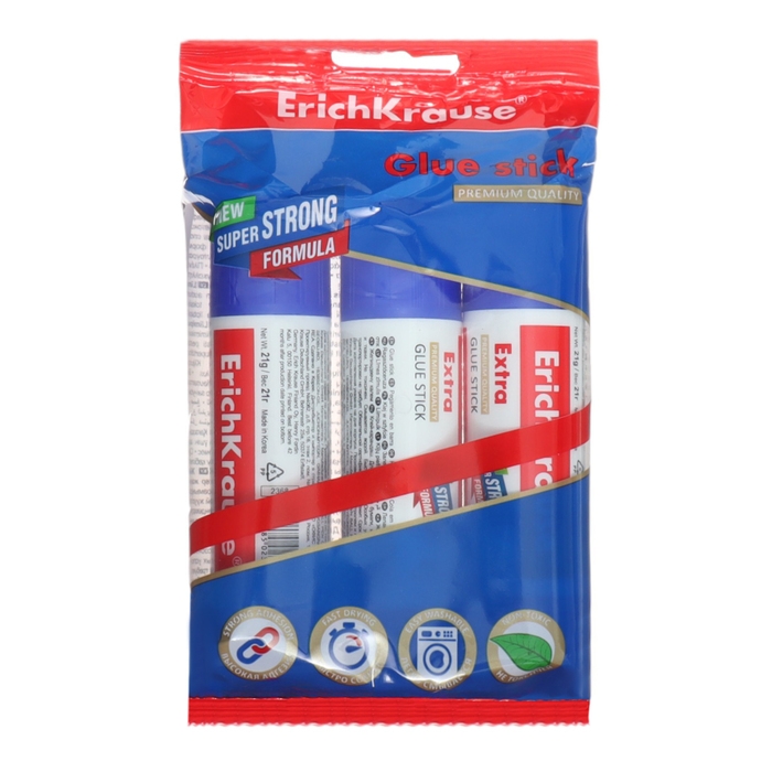 Набор клея-карандаша 3 штуки, ErichKrause Extra PVP, 21 г, усиленный Набор клея-карандаша 3 штуки, ErichKrause Extra PVP, 21 г, усиленный