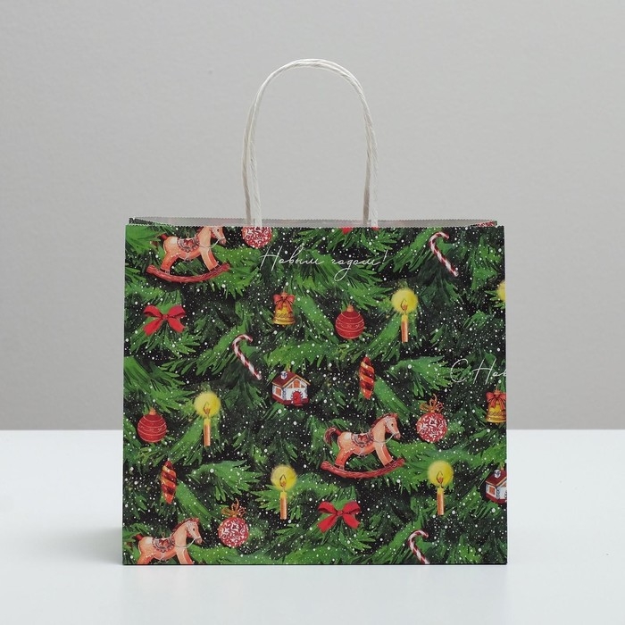 Пакет подарочный новогодний крафтовый &laquo;Новогодняя ёлочка&raquo;, 22 х 25 х 12 см, Новый год