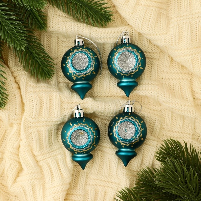 Набор украшений пластик 4 шт Набор украшений пластик 4 шт "Огонёк" 4х6 см, изумруд