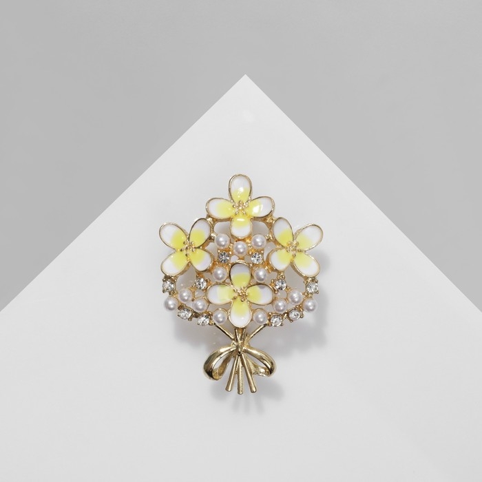 Брошь «Цветочный» букет, цвет бело-жёлтый в золоте Брошь «Цветочный» букет, цвет бело-жёлтый в золоте