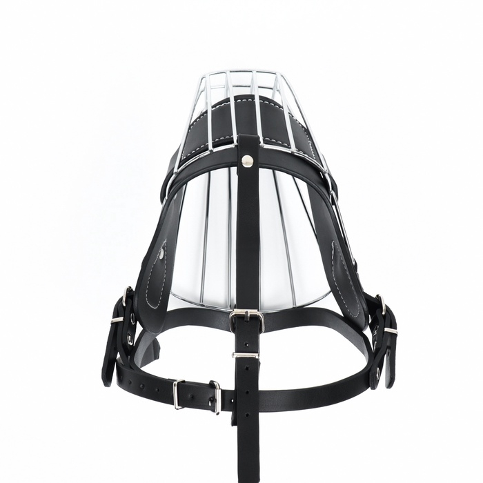 Намордник металлический №2 с трехсторонним ремешком, прессованная кожа, чёрный Намордник металлический №2 с трехсторонним ремешком, прессованная кожа, чёрный