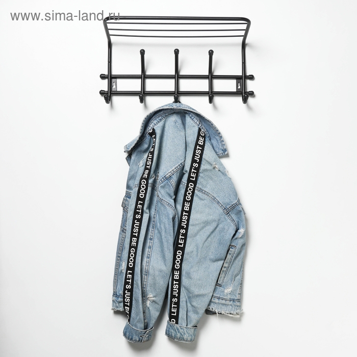 Вешалка настенная с полкой «Комфорт», 5 крючков, 41×20×10 см, цвет чёрный Вешалка настенная с полкой «Комфорт», 5 крючков, 41×20×10 см, цвет чёрный