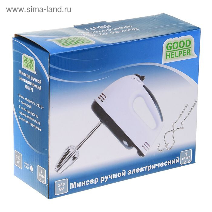 Миксер GOODHELPER НМ-371, ручной, 280 Вт, 5 скоростей, 2 насадки Миксер GOODHELPER НМ-371, ручной, 280 Вт, 5 скоростей, 2 насадки