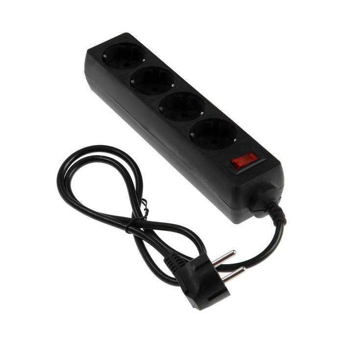 Сетевой фильтр Luazon Lighting, 4 розетки, 1.0 м, 2200 Вт, 3 х 0.75 мм2, 10 A, 220 В, черный Сетевой фильтр Luazon Lighting, 4 розетки, 1.0 м, 2200 Вт, 3 х 0.75 мм2, 10 A, 220 В, черный