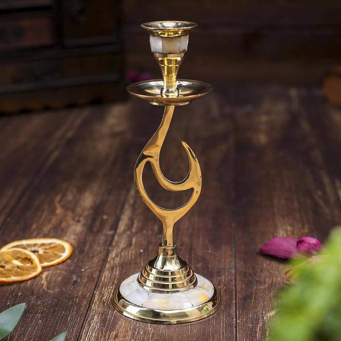 Подсвечник на 1 свечу с перламутром изгиб 21см Подсвечник на 1 свечу с перламутром изгиб 21см