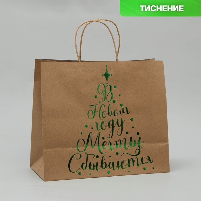 Пакет подарочный новогодний крафтовый Dreams come true, 32 х 28 х 15 см, Новый год Пакет подарочный новогодний крафтовый Dreams come true, 32 х 28 х 15 см, Новый год