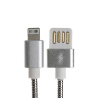 Кабель Lightning - USB, 2.1 А, металлическая оплётка, 1 метр, серебристый