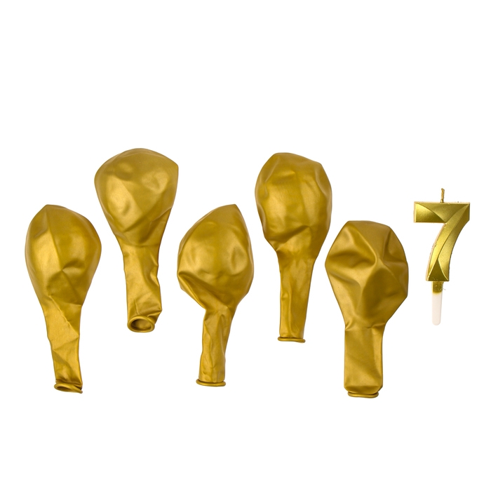 Свечи для торта + 5 шаров, цифра 7, золото Свечи для торта + 5 шаров, цифра 7, золото