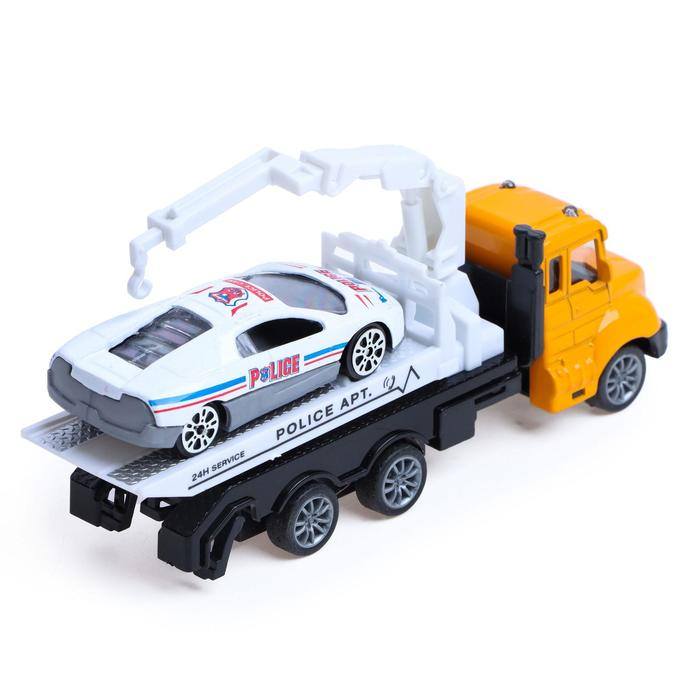 Грузовик металлический «Эвакуатор», с машинкой, инерция, МИКС Грузовик металлический «Эвакуатор», с машинкой, инерция, МИКС