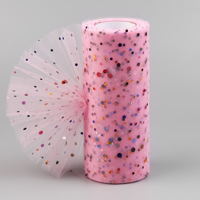 Фатин с разноцветными блёстками, 15 см, 11 ± 1 г/кв.м, 23 ± 1 м, цвет розовый №8 Фатин с разноцветными блёстками, 15 см, 11 ± 1 г/кв.м, 23 ± 1 м, цвет розовый №8