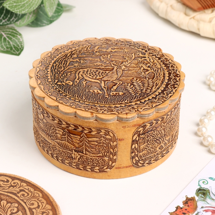 Шкатулка  Шкатулка "Олень", 100 х 40 мм, береста