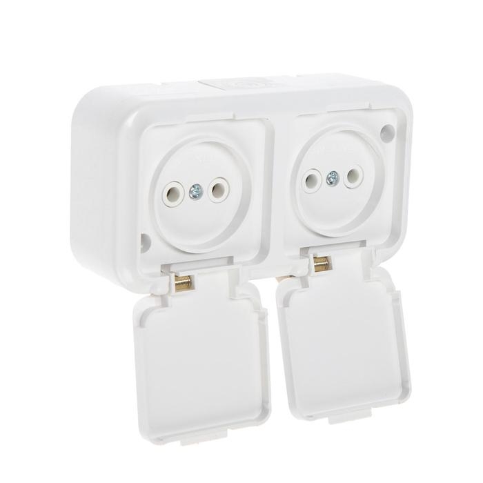 Розетка BYLECTRICA РА16-302 Пралеска, 16 А, 250 В, двухмест., наруж., без з/к, крышка, белая Розетка BYLECTRICA РА16-302 Пралеска, 16 А, 250 В, двухмест., наруж., без з/к, крышка, белая