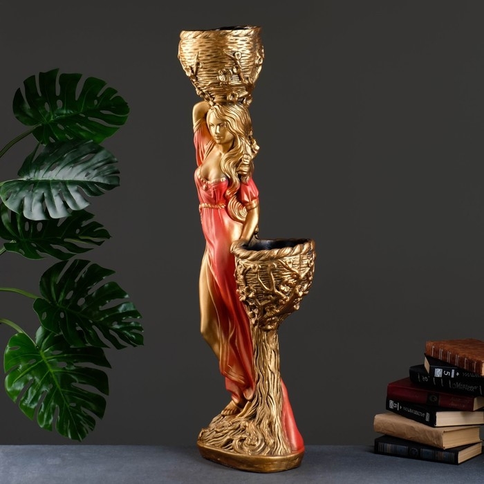 Фигура  Фигура "Девушка с двумя кашпо" красная, 24х30х96см