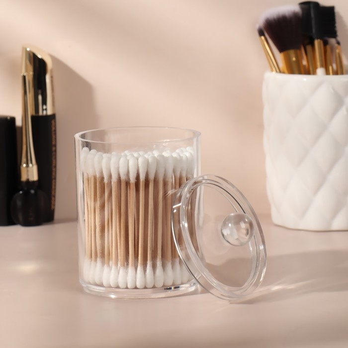 Органайзер для ватных палочек, с крышкой, 7 × 11,5 см, в картонной коробке, цвет прозрачный