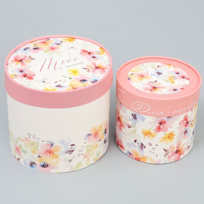 Набор шляпных коробок 2 в 1, упаковка подарочная, «Акварельные цветы», 13 х 13 см, 16 х 16 см Набор шляпных коробок 2 в 1, упаковка подарочная, «Акварельные цветы», 13 х 13 см, 16 х 16 см