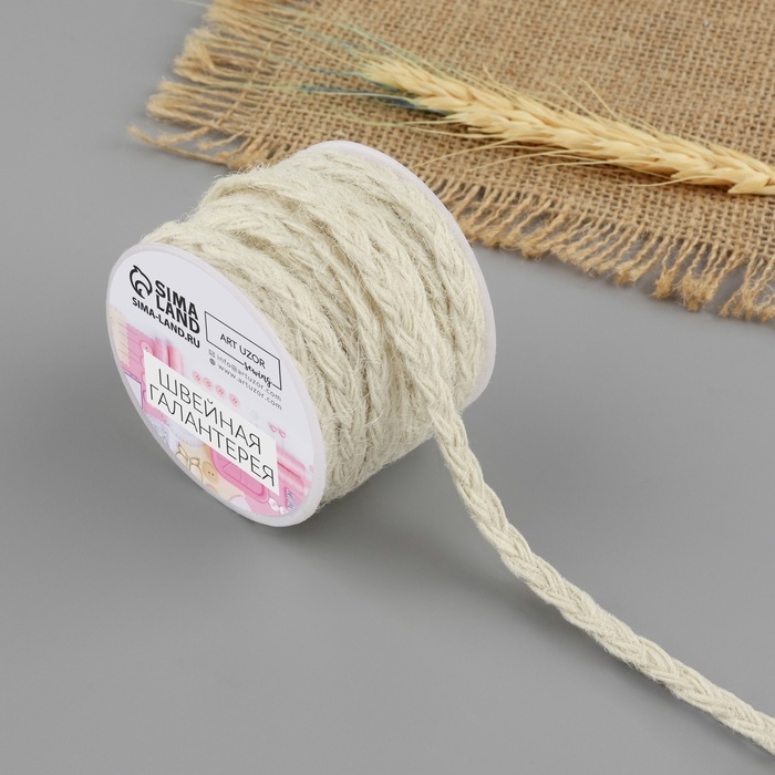 Тесьма декоративная холщовая «Косичка», 6 мм, 9 ± 0,5 м, цвет светло-бежевый Тесьма декоративная холщовая «Косичка», 6 мм, 9 ± 0,5 м, цвет светло-бежевый