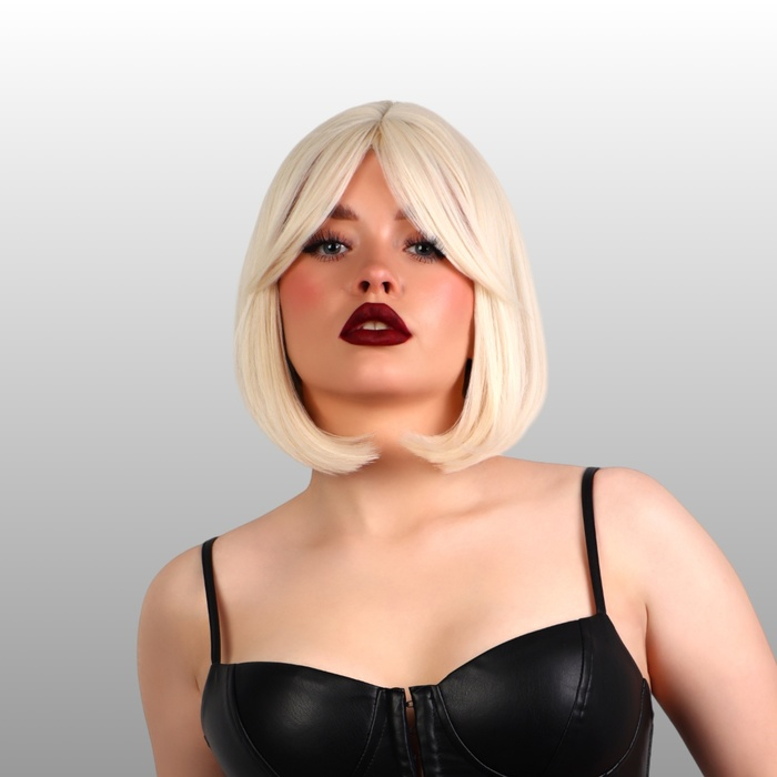 Парик искусственный, с чёлкой, имитация кожи, 30 см, цвет молочный Парик искусственный, с чёлкой, имитация кожи, 30 см, цвет молочный