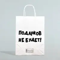 Пакет бумажный подарочный новогодний крафт с приколами, «Подарков не будет!», белый, 28 х 24 х 14 см.