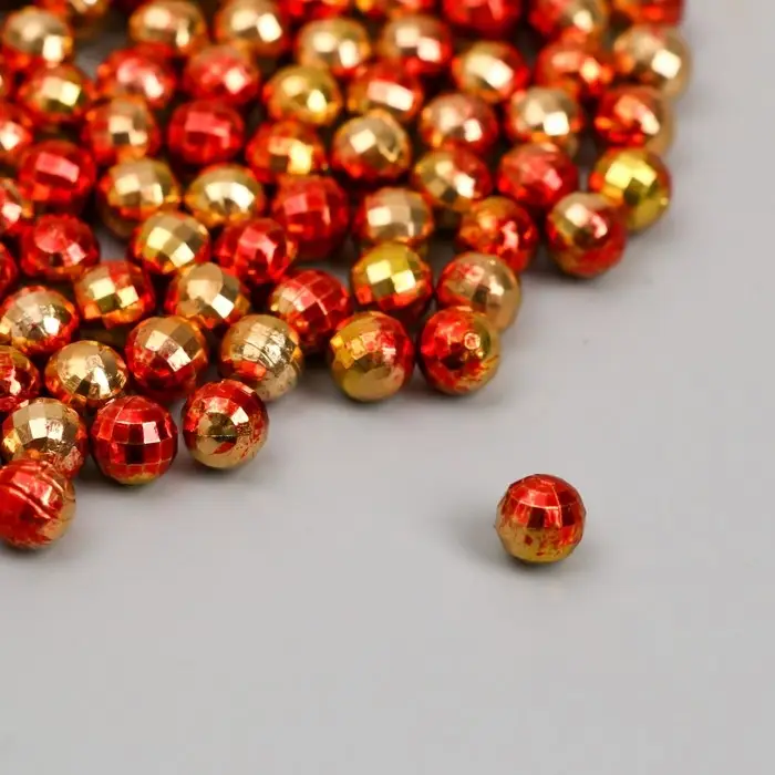 Декор для творчества пластик "Шарик с гранями. Золотисто-красный" набор 30 гр d=0,6 см