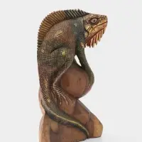 Сувенир "Ящерица" дерево Суар, 17х9х30 см, цв. золотисто-зелёный