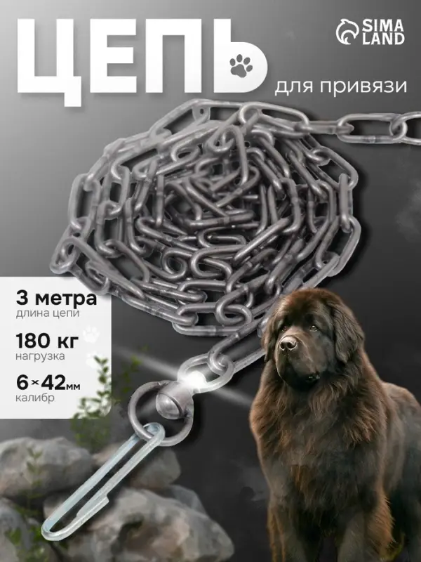 Цепь для привязи собак, 3 м, калибр 6&times;42 мм, черная