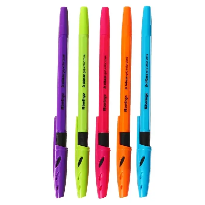 Ручка шариковая Berlingo. Tribase grip color zone, синий стержень, узел 0.7 мм, резиновый упор, МИКС