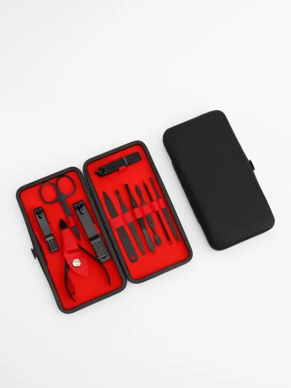 Набор маникюрный, 11 предметов, чёрный, красный