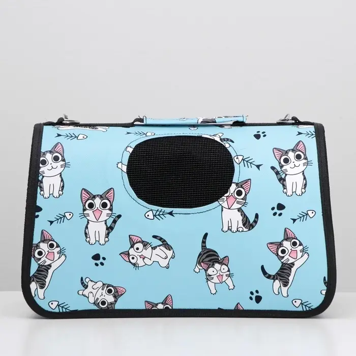 Сумка - переноска каркасная &laquo;Играющие котики&raquo;, размер S, 37.5&times;17&times;22 см, голубая