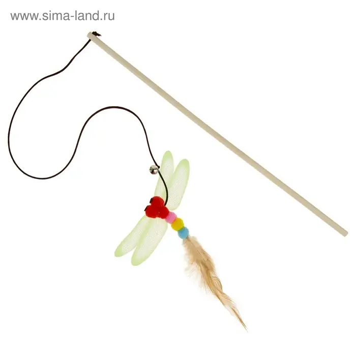 Дразнилка-удочка &laquo;Стрекоза&raquo;, деревянная палочка 40 см, микс цветов