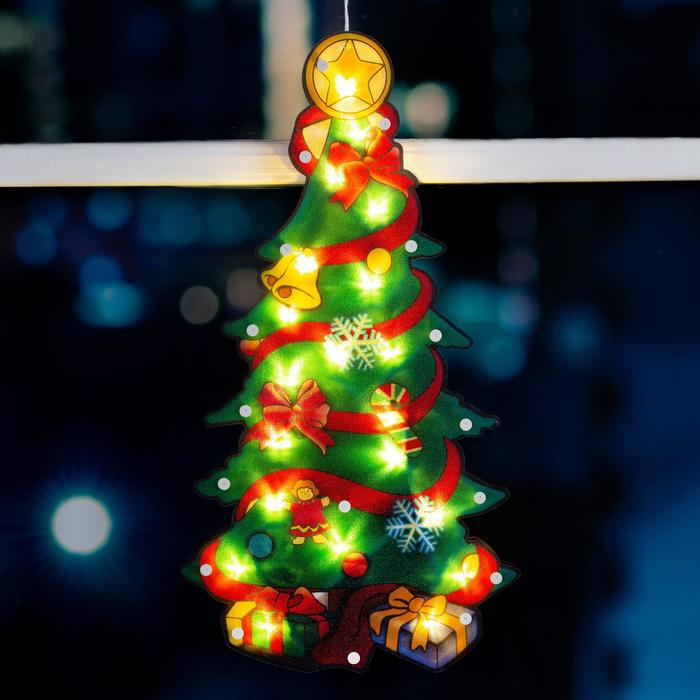 Светодиодная фигура на присоске «Ёлка» 24 × 45 см, пластик, батарейки АААх3 (не в комплекте), свечение тёплое белое Светодиодная фигура на присоске «Ёлка» 24 × 45 см, пластик, батарейки АААх3 (не в комплекте), свечение тёплое белое